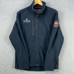 Helly Hansen Jacket Fleece Mens Large Navy Blue Long Sleeve Full Zip Pocket Logo